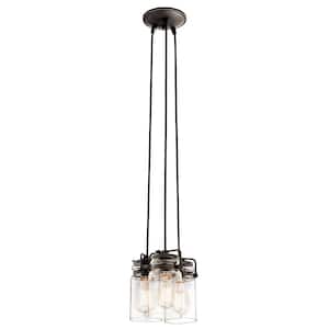 Brinley 3-Light Olde Bronze Vintage Industrial Shaded Kitchen Pendant Hanging Light with Clear Glass