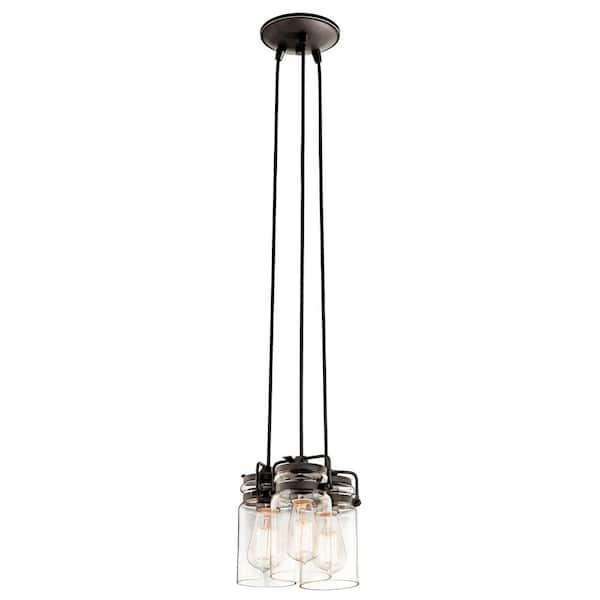 KICHLER Brinley 3-Light Olde Bronze Vintage Industrial Shaded Kitchen Pendant Hanging Light with Clear Glass