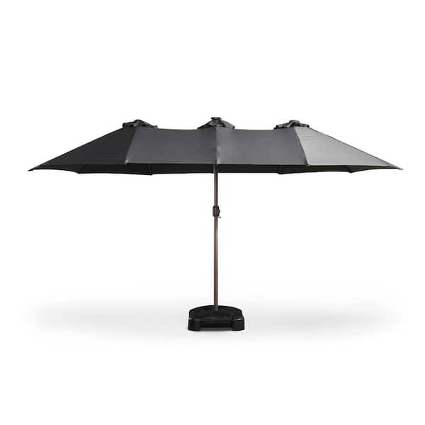 OVIOS MIMOU Double Top 14.5 ft. Steel Cantilever Outdoor Patio Umbrella with base and LED Smart Strips in Dark Gray