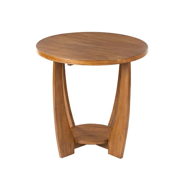 FUIN 23.75 in. D x 23.75 in. W x 23.25 in. H Rustic Farmhouse Round Brown Wood End Table with Storage Shelf