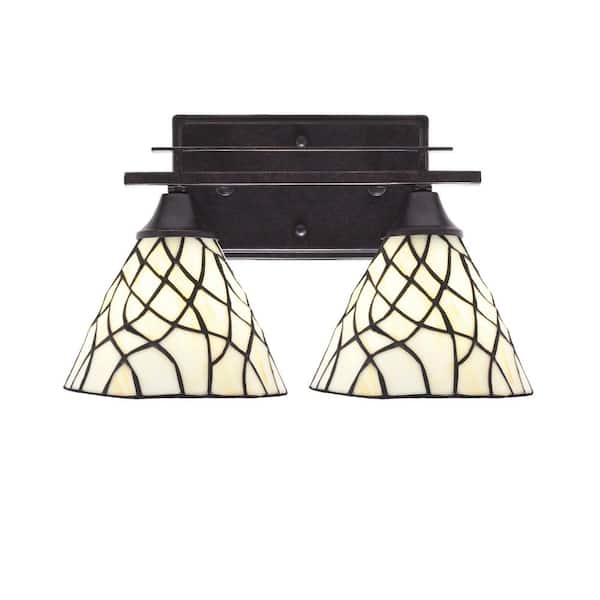 Unbranded Ontario 14.25 in. 2-Light Vanity Light Dark Granite Sandhill Art Glass Shade