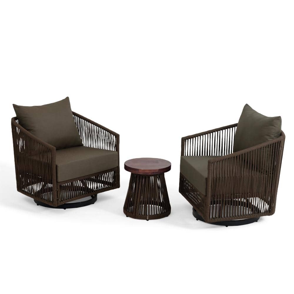 3-Piece Metal Coffee Wicker Patio Conversation Set Outdoor Chairs and Coffee Table with Coffee Cushion price history on PriceWatchPro