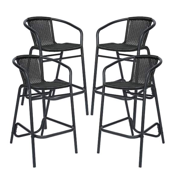 Lila Black Metal Outdoor Bar Stool 4-Pack