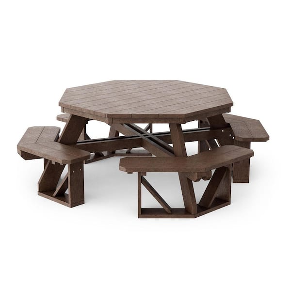 Heritage 87 in. Tudor Brown Octagon HDPE Plastic Picnic Table Seats 8 People