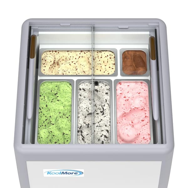 Koolmore 26 in. 6 cu. ft. Manual Defrost Gelato Dipping Cabinet Display Chest Freezer with Sliding Glass Door in White