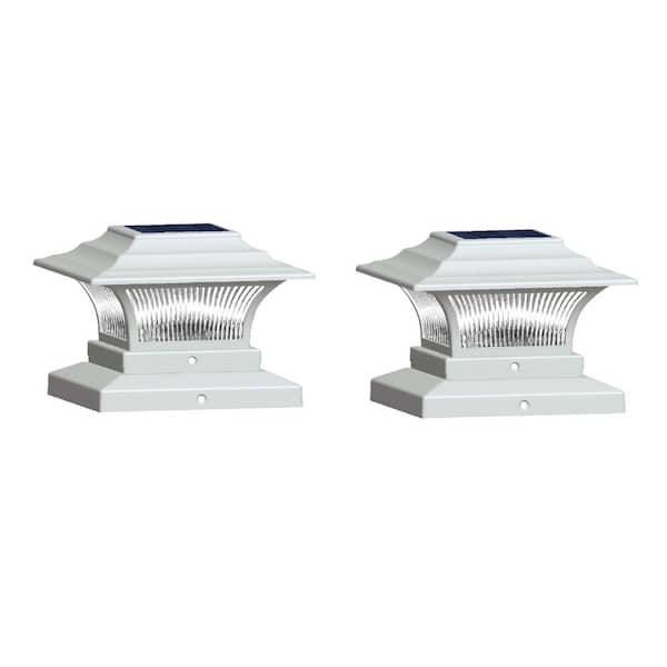 Hampton Bay 10 Lumens White Integrated LED Outdoor Solar Post Cap (2-Pack)