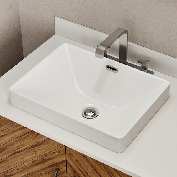 Los Flexi Semi Recessed Bathroom Sink 17 in. x 13 in. Glossy White