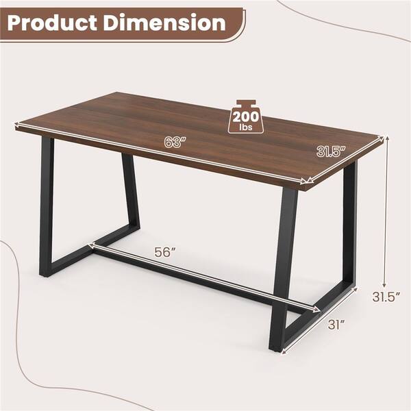 Costway Coffee Wood 63 in. Cross Legs Dining Table (6-Seats)
