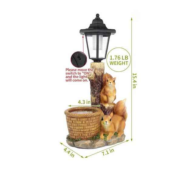 7 in. x 15 in. Brown Resin Solar Squirrels Outdoor Garden Statue