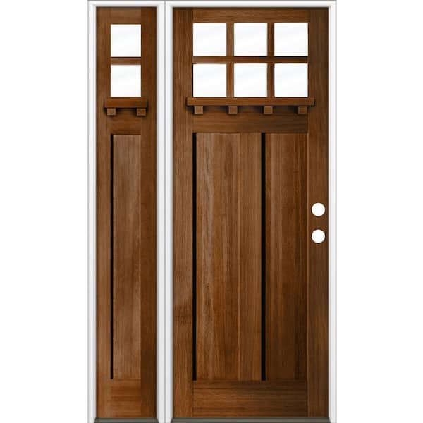 50 in. x 96 in. 6-Lite Craftsman Left Hand Provincial Stain Hemlock Prehung Front Door Left Sidelite