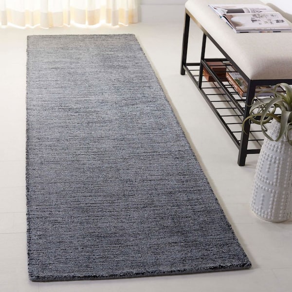 Mirage 2 ft. x 8 ft. Black Solid Distressed Runner Rug