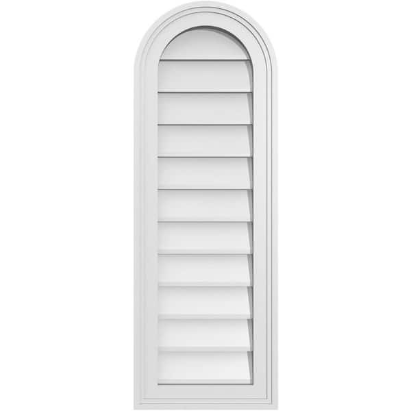 Ekena Millwork 12 in. x 34 in. Round Top Surface Mount PVC Gable Vent: Decorative with Brickmould Frame