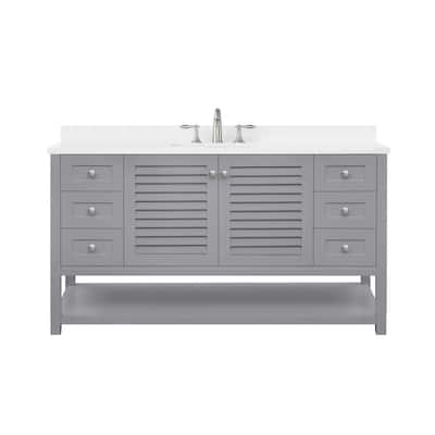 Grace 60 in. W x 22 in. D Bath Vanity in Pebble Grey with Cultured Marble Vanity Top in White with White Basin