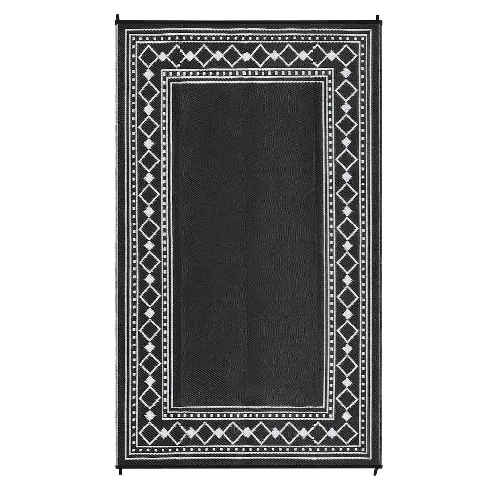 Geometry Modern Outdoor Area Rugs Waterproof Stain Resistant Camping Throw Carpet for Deck Picnic Backyard Black 8*10 price history on PriceWatchPro