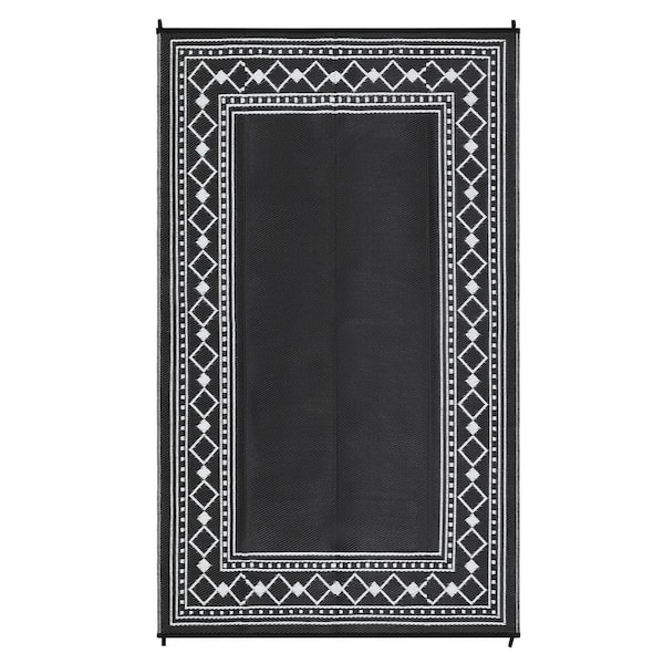 Geometry Modern Outdoor Area Rugs Waterproof Stain Resistant Camping Throw Carpet for Deck Picnic Backyard Black 8*10