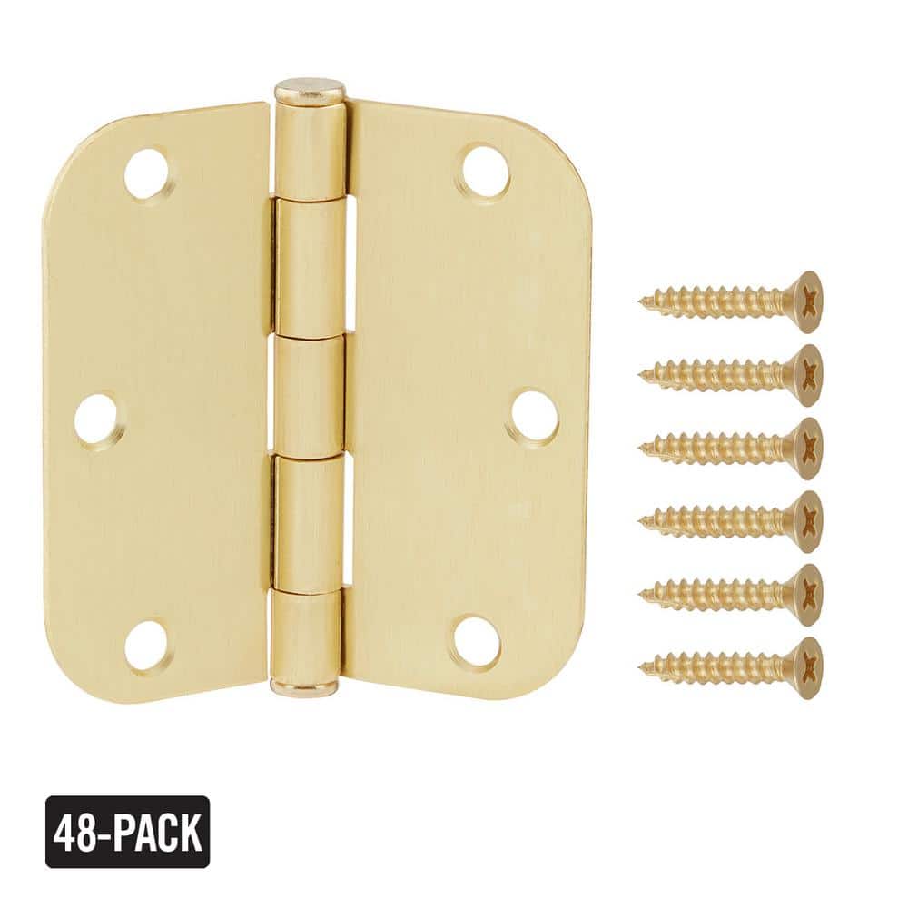 3-1/2 in. x 5/8 in. Radius Satin Brass Door Hinge Value Pack (48-Pack)