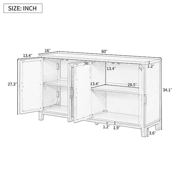60 in. W x 16 in. D x 33 in. H in Black Retro Soildwood and MDF Ready to Assemble Floor Base Kitchen Cabinet Sideboard