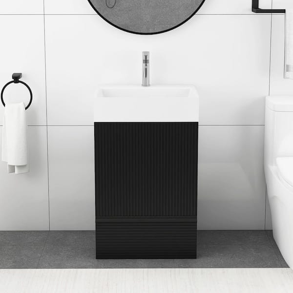 20 in. W x 14 in. D x 33 in. H Single Sink Freestanding Bath Vanity in Black with White Ceramic Top