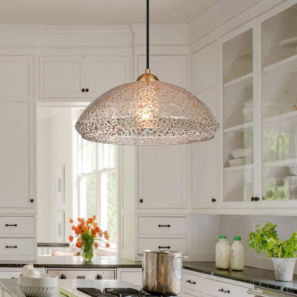 Dvorakova 14.57 in. 1-Light Modern Gold Dome Pendant Light for Kitchen Island with Gold Leaf Finish
