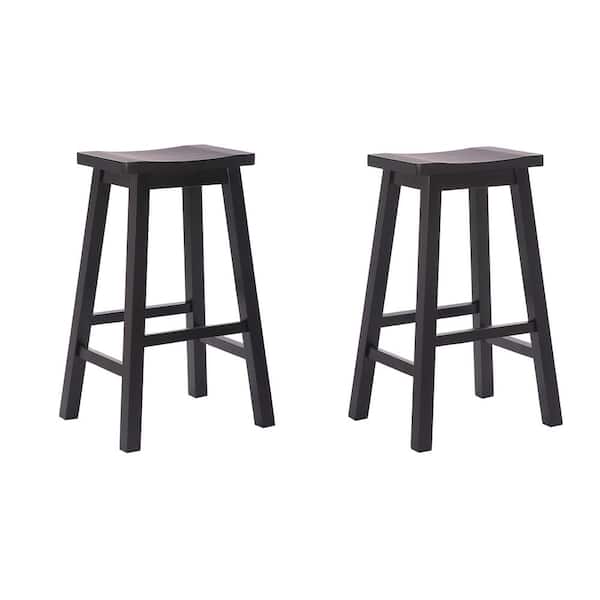 WESTINFURNITURE Lincoln 24 in. Black Solid Wood Bar Stool (Set of 2)