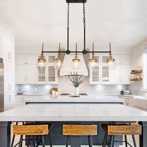 LNC 36 in. Transitional 5-Light Black and Brass Linear