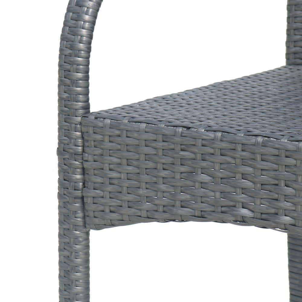 Sleek Grey Iron and Wicker 30" Outdoor Barstool Set