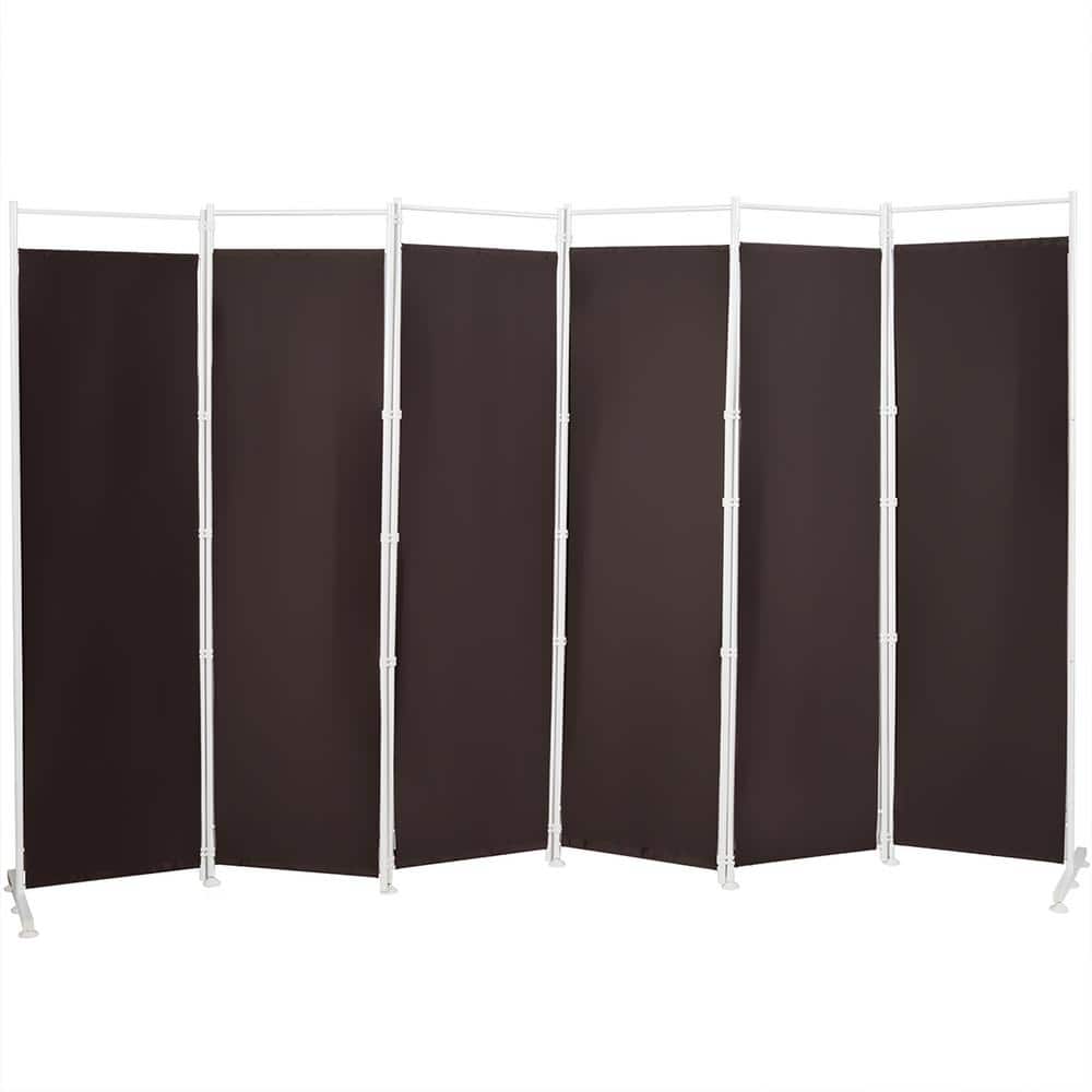 Brown Polyester 6-Panel Folding Room Divider with Steel Frame