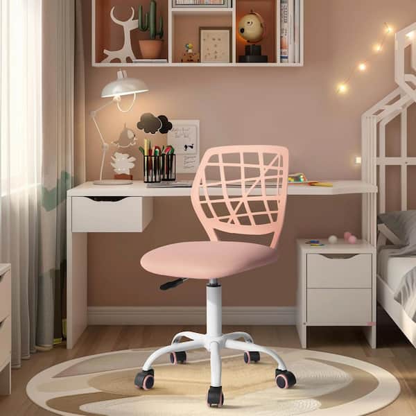 Homy Casa Car Mesh Ergonomic Swivel Task Chair in Light Pink with Adjustable Height and Breathable Back Support for Teens