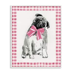 Pug with Plaid Border by Carol Robinson White Framed Animal Giclee Art Print 14 in. x 11 in.