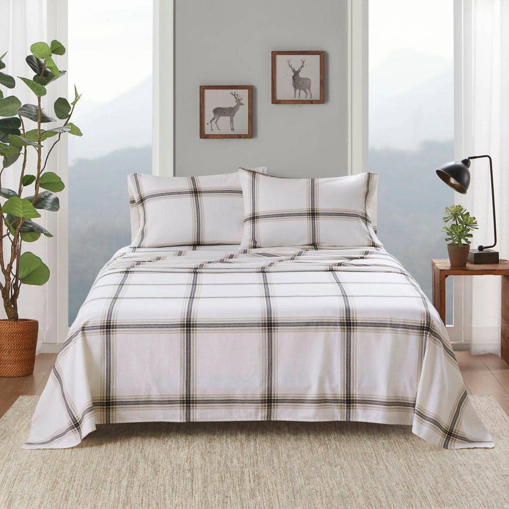 Full Blue Plaid Cotton Flannel Bedding Set