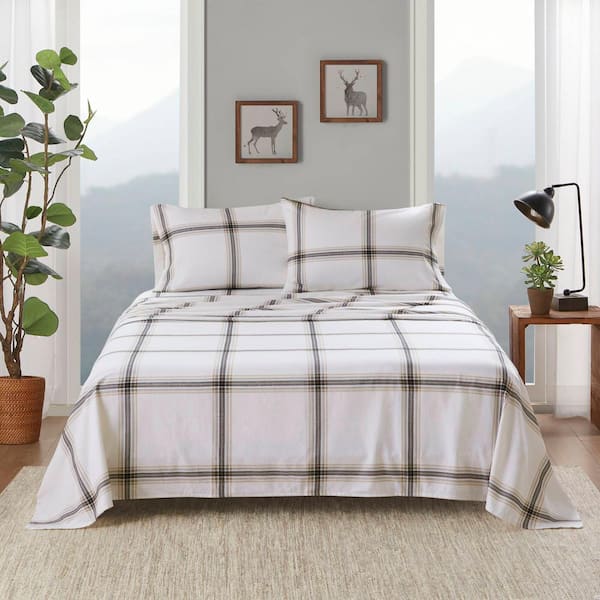 Woolrich Cotton Flannel 4-Piece Tan Plaid Cotton Queen Sheet Set