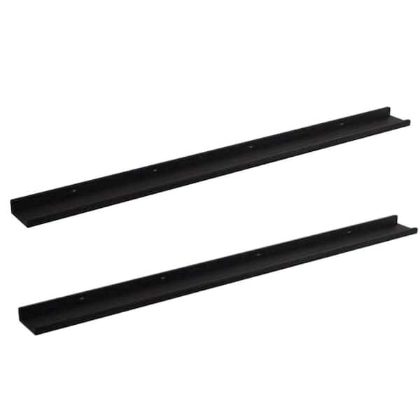72 in Floating Shelves,Solid Wood Picture Ledge Shelf,Nursery Book Shelves with Lip,Set of 2,Distressed Black