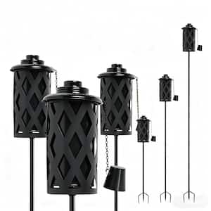 Citronella Torches for Outside (Set of 6), Black 16 oz. Metal Garden Torches with 3-Prong Stake, 59 in. Outdoor Torches