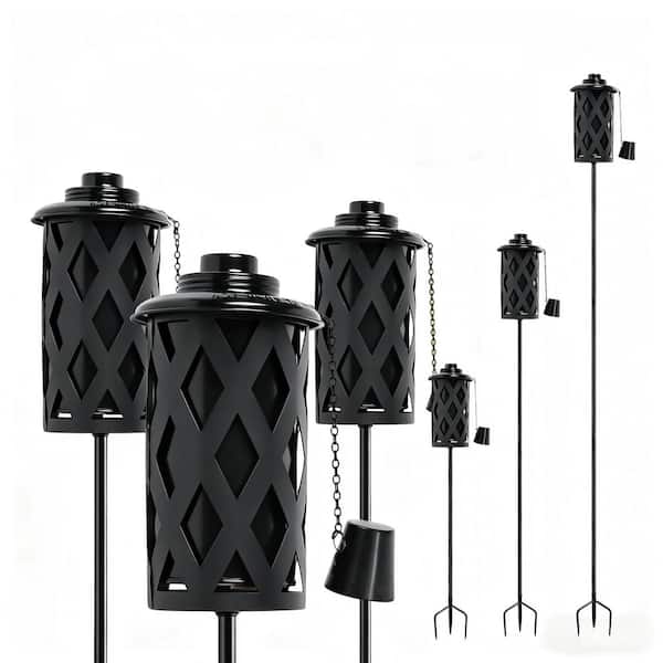 Citronella Torches for Outside (Set of 6), Black 16 oz. Metal Garden Torches with 3-Prong Stake, 59 in. Outdoor Torches