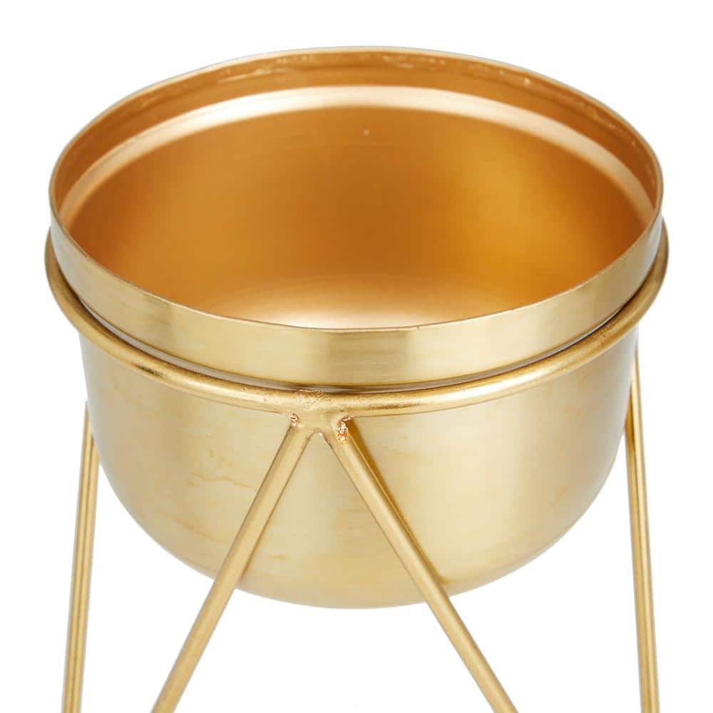 Modern Minimalist Gold Iron Planter with Stand, 7" Diameter