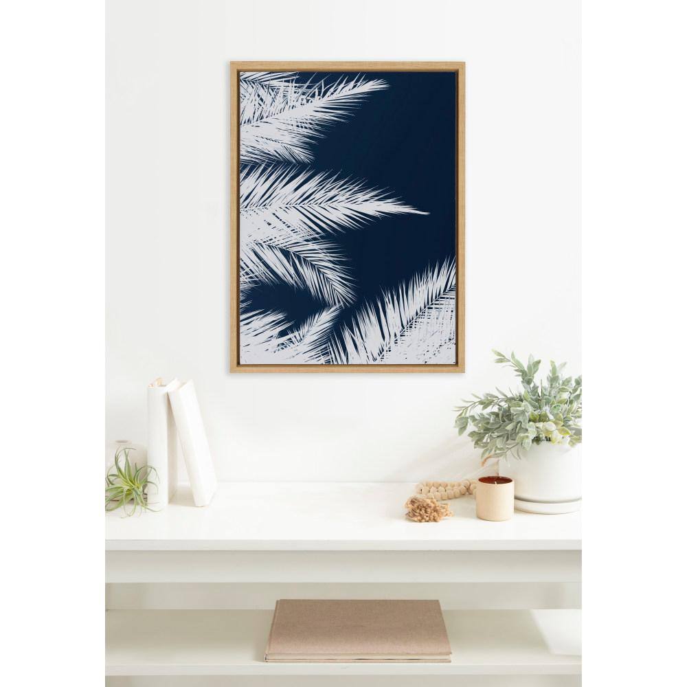 Natural Framed Blue and White Palm Canvas Wall Art