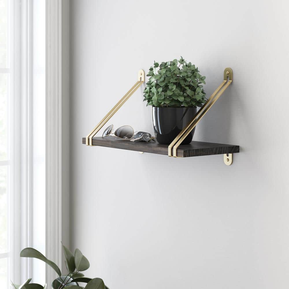 Sleek Modern Brushed Brass Decorative Shelf Bracket Set
