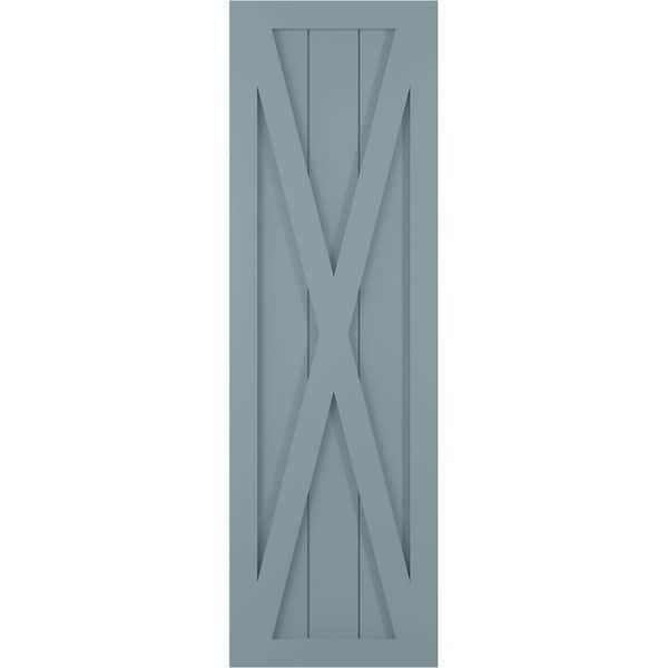 Ekena Millwork 15 in. x 27 in. True Fit PVC Single X-Board Farmhouse Fixed Mount Board and Batten Shutters Pair in Peaceful Blue