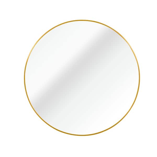 Unbranded Hot Seller Gold 32 in. W x 32 in. H Metal Framed Round Wall Decorative Mirror: Elegance Meets Safety