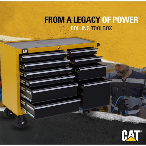 37 in. H x 41 in. W x 18 in. D 10-Drawer Yellow Heavy Duty 16-Gauge Steel Rolling Tool Cabinet