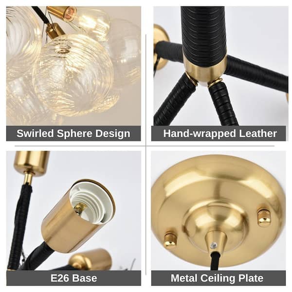 Kinlea Sphere 6-Light Black Gold Mid-Century Bubble Glass Chandelier for Kitchen Island with no bulbs included