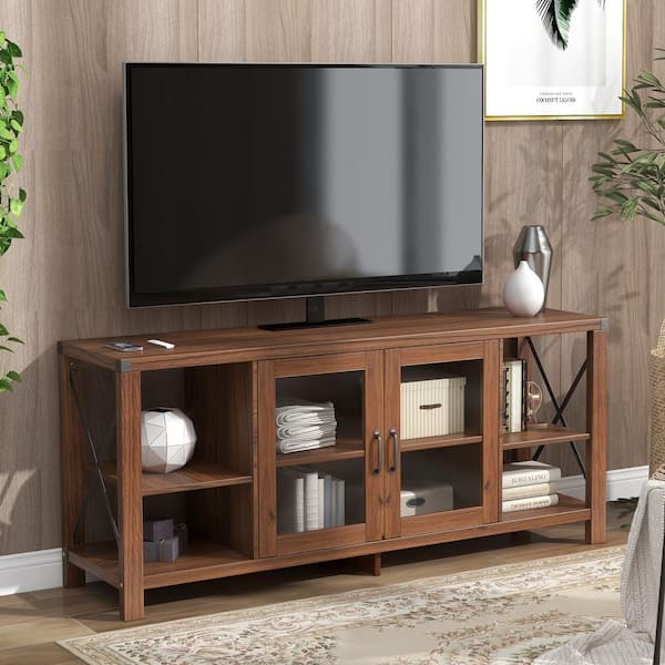 Qualfurn 58 in. Brown TV Stand Fits TV's up to 65 in. with Storage Cabinet