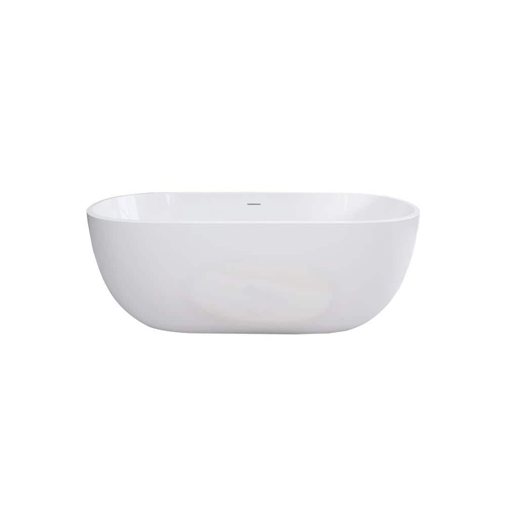 55 in. Acrylic Flatbottom Non-Whirlpool Bathtub in White Classic Oval Shape