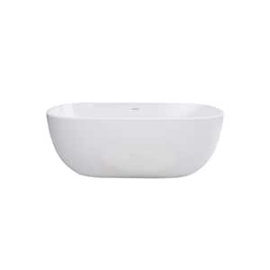 55 in. Acrylic Flatbottom Non-Whirlpool Bathtub in White Classic Oval Shape Soaking Tub with Integrated Slotted Overflow