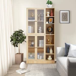 Natural Wood 70.87 in. Accent Cabinet with 4 Doors and 10 Shelves