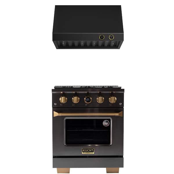 30 in. 4.2 cu. ft. 4-Burners Dual Fuel Range for Propane Gas in Titanium and Gold Plus Under Cabinet Range Hood