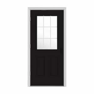 32 in. x 80 in. 9 Lite Black Painted Steel Prehung Right-Hand Outswing Entry Door w/Brickmould