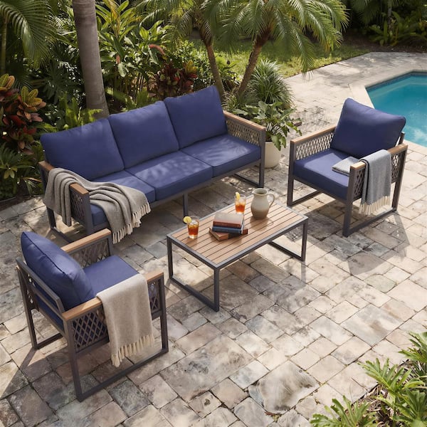 5-Person Modern Metal Frame Patio Sofa with Water-Resistant Cushions