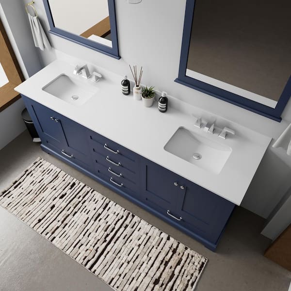 Dukes 80 in. W x 22 in. D Navy Blue Double Bath Vanity, Cultured Marble Top, Faucet Set, and 30 in. Mirrors
