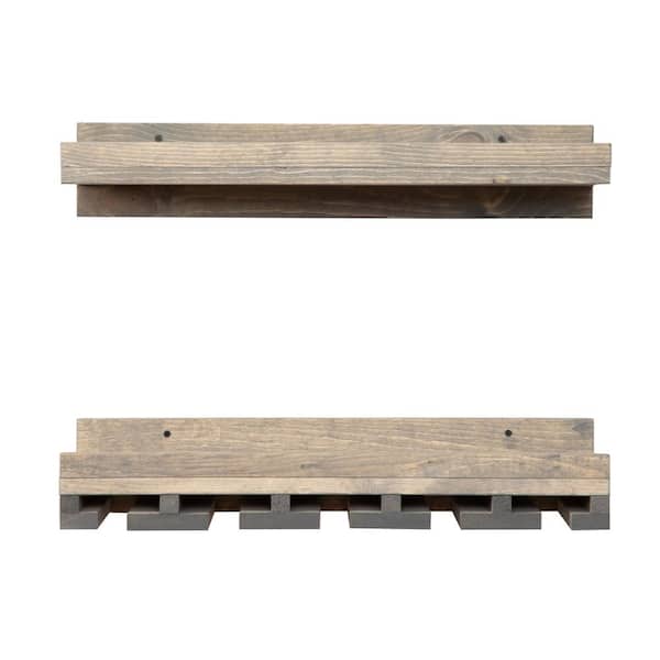 Del Hutson Designs Rustic Luxe 6 in. x 24 in. x 10 in. 2-Tier Wood Shelf and Wine Glass Rack Set